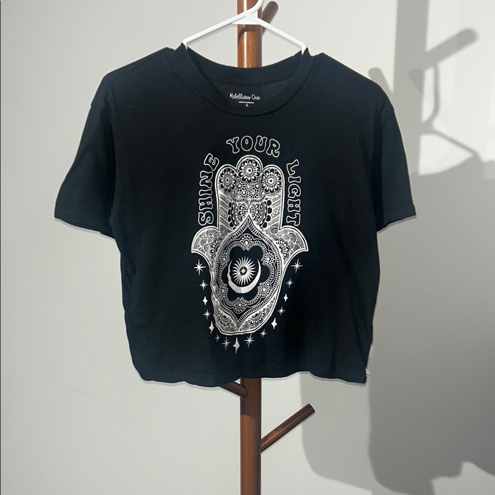 Rebellious One Black Graphic Crop Tee